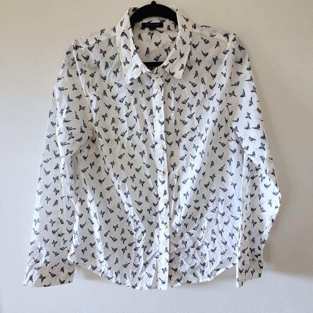 Tommy Hilfiger Large Women's Button Front Top Bluebird Printed